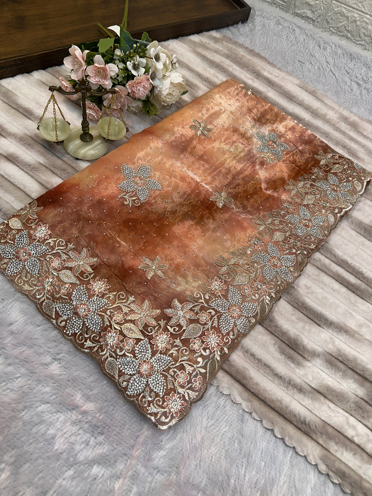 BUY 1 GET 1 FREE – Copper Rose Designer Embroidered Saree