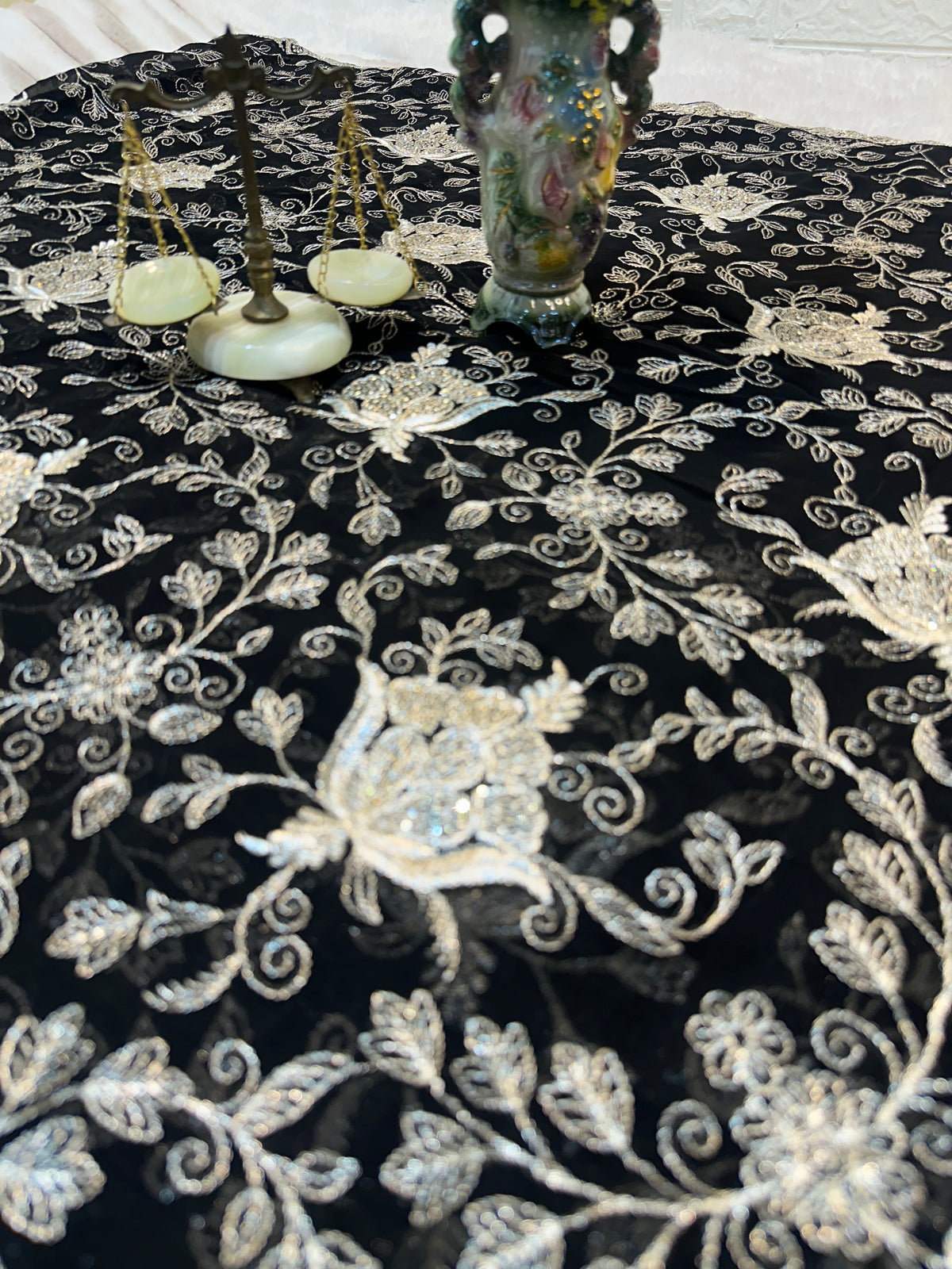 Black Designer Saree With Dupatta – Premium Floral Embroidery