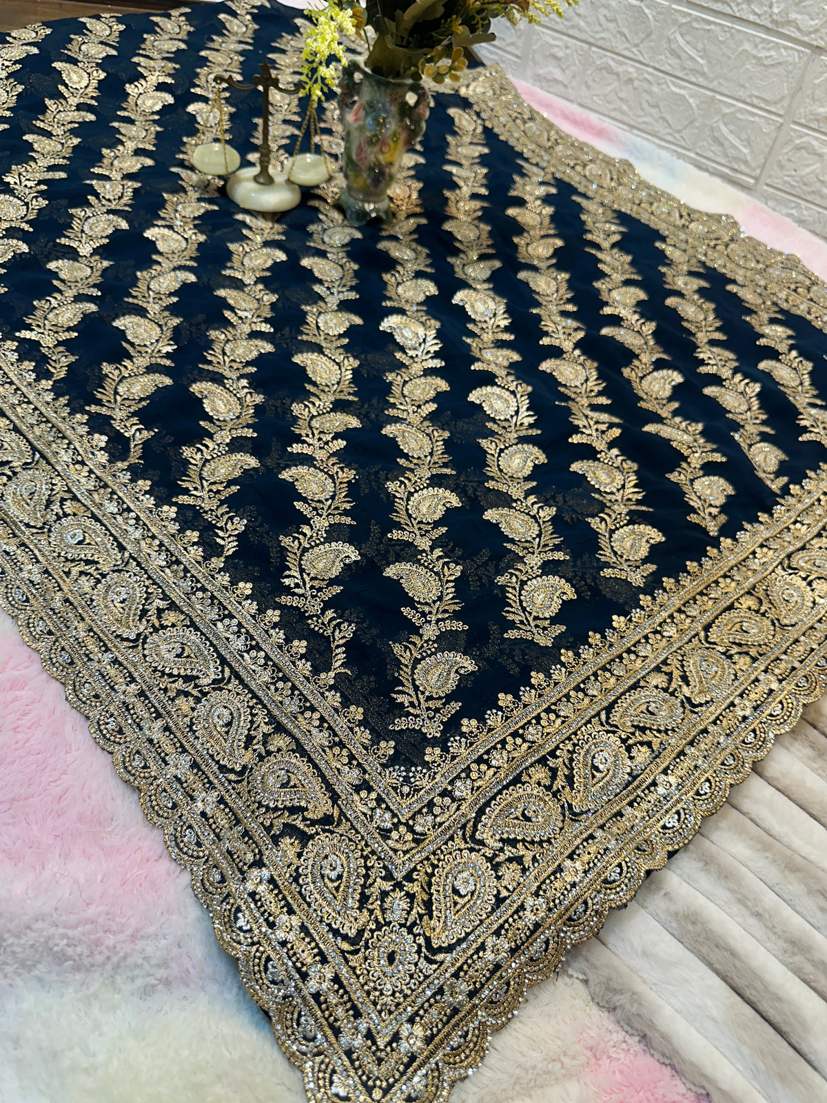 Premium Royal Blue Saree with Dupatta | Heavy Zari & Embroidery Work