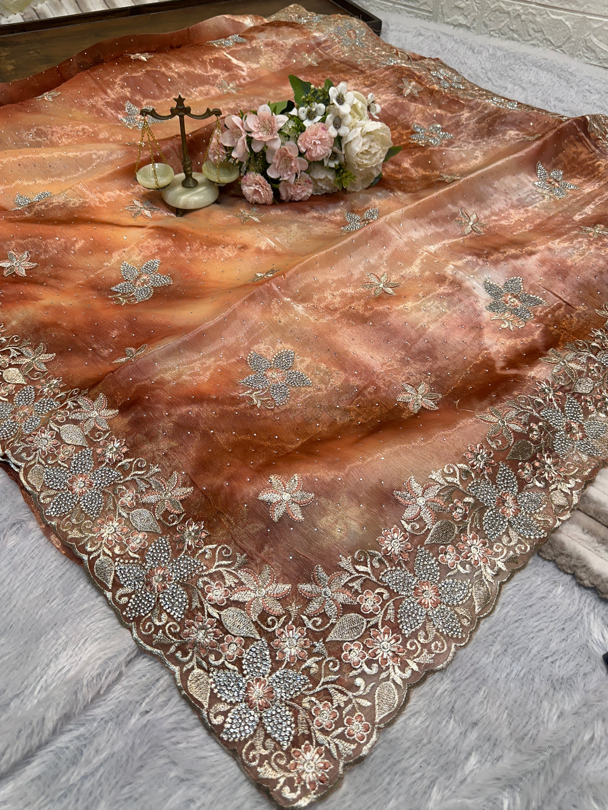 BUY 1 GET 1 FREE – Copper Rose Designer Embroidered Saree