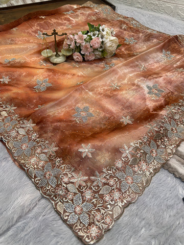 BUY 1 GET 1 FREE – Copper Rose Designer Embroidered Saree