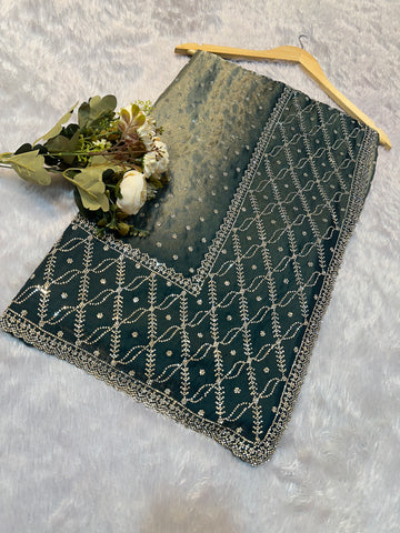 Olive Green Shadow Zarkhan Saree – Premium DESIGNER Collection