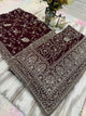 Premium Brown Saree with Dupatta | Heavy Embroidery & Stone Work
