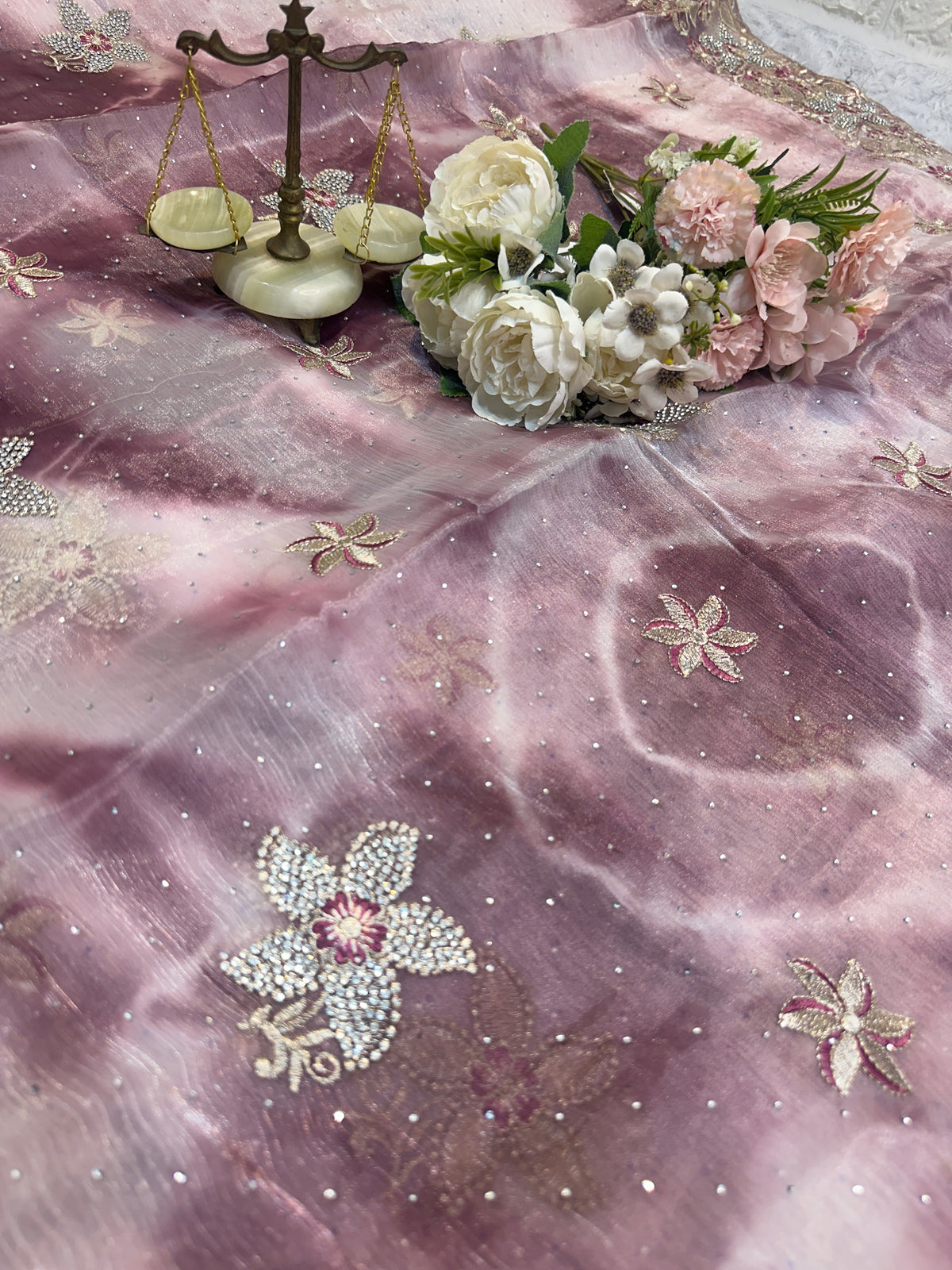 BUY 1 GET 1 FREE – Blush Pink Designer Embroidered Saree