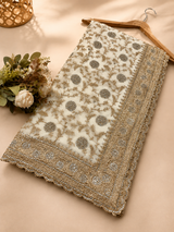 Elegant White Designer Saree with Intricate Zarkhan & Golden Work