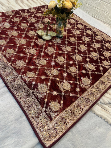 Buy 1 Get 1 FREE | Premium Wine Maroon Zari Work Saree