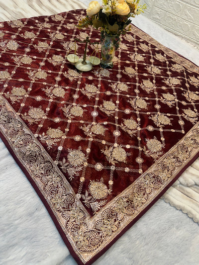 Buy 1 Get 1 FREE | Premium Wine Maroon Zari Work Saree