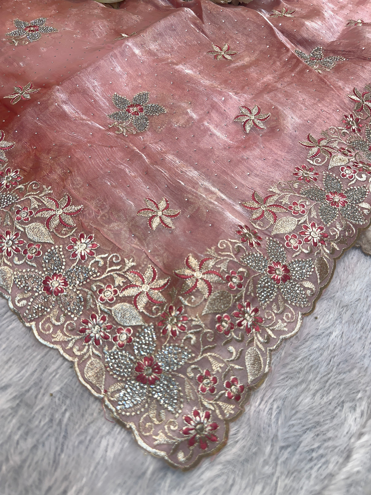 BUY 1 GET 1 FREE – Blush Pink Floral Embroidered Saree