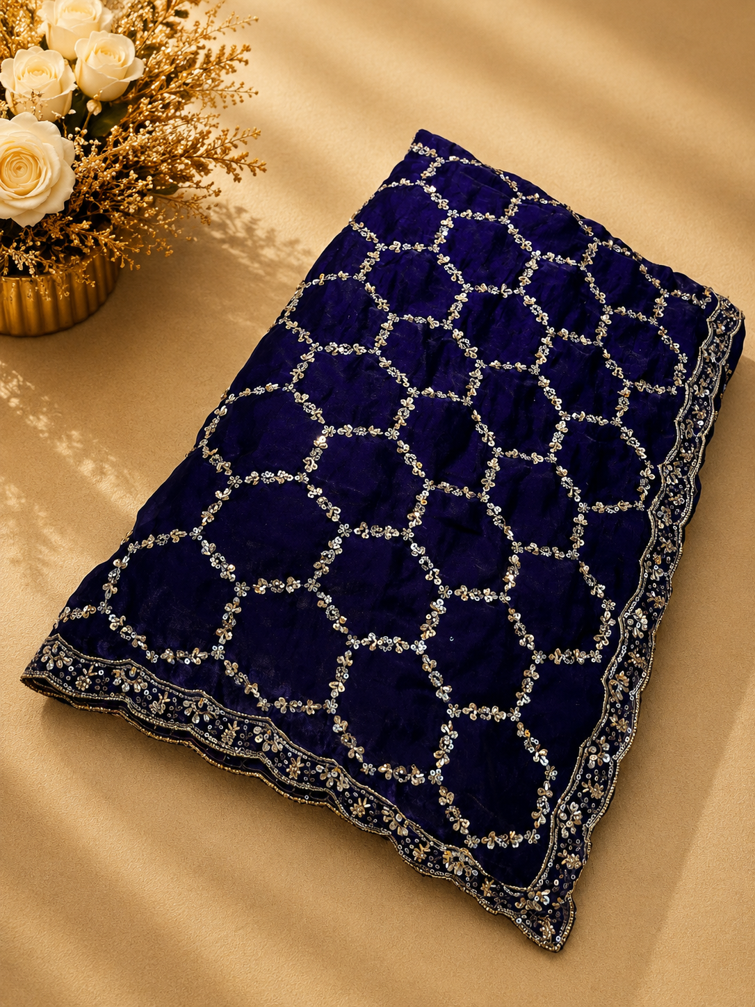 Premium Royal blue Designer Saree with Intricate Beads Work