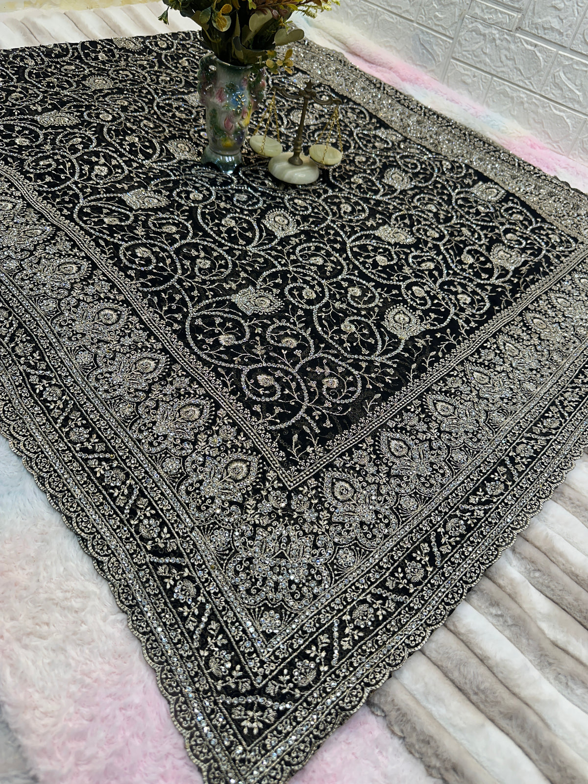 Premium Black Saree with Dupatta | Heavy Embroidery & Stone Work