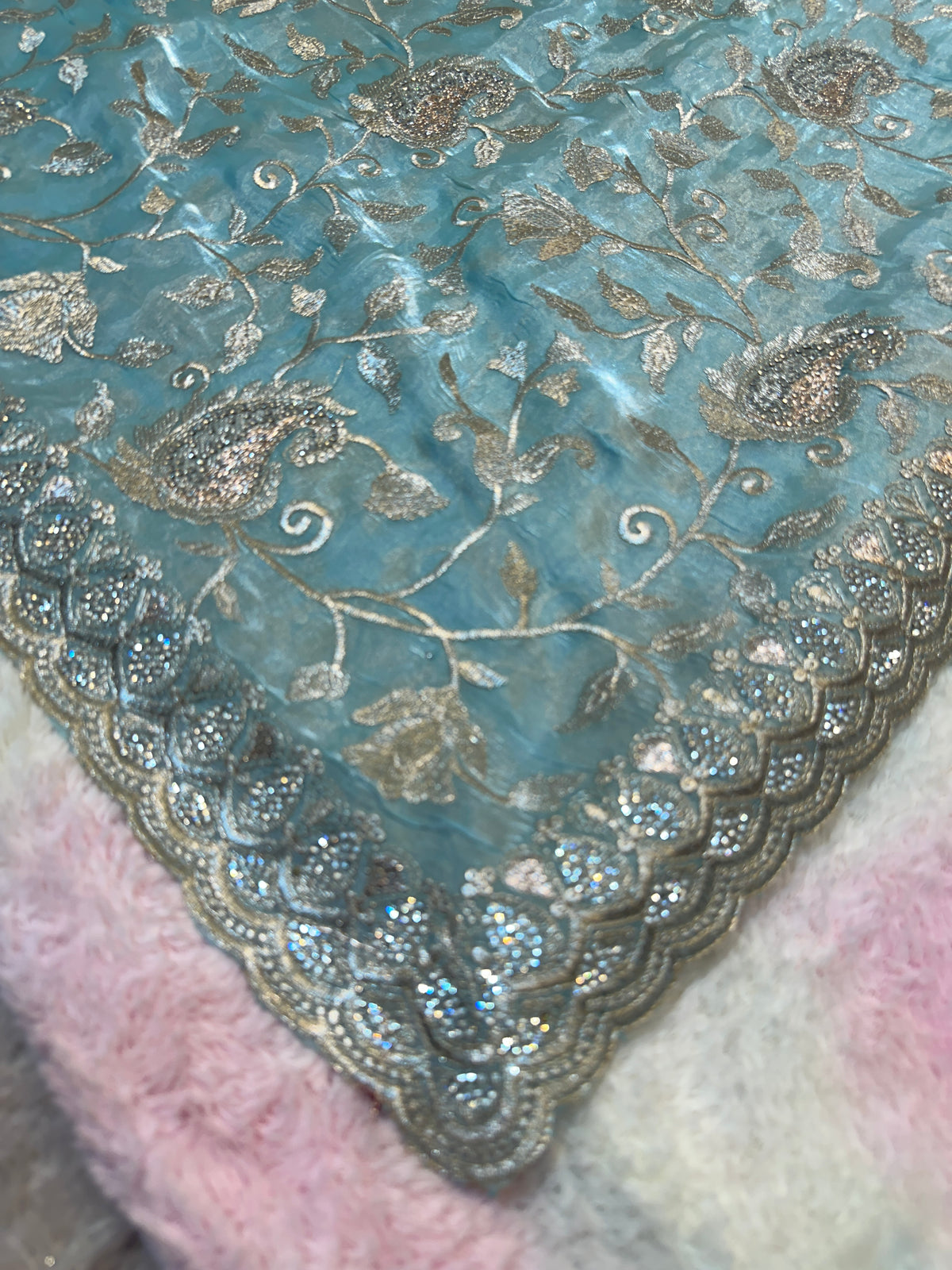 Buy 1 Get 1 FREE – Premium Aqua Blue Zari Work Saree ✨