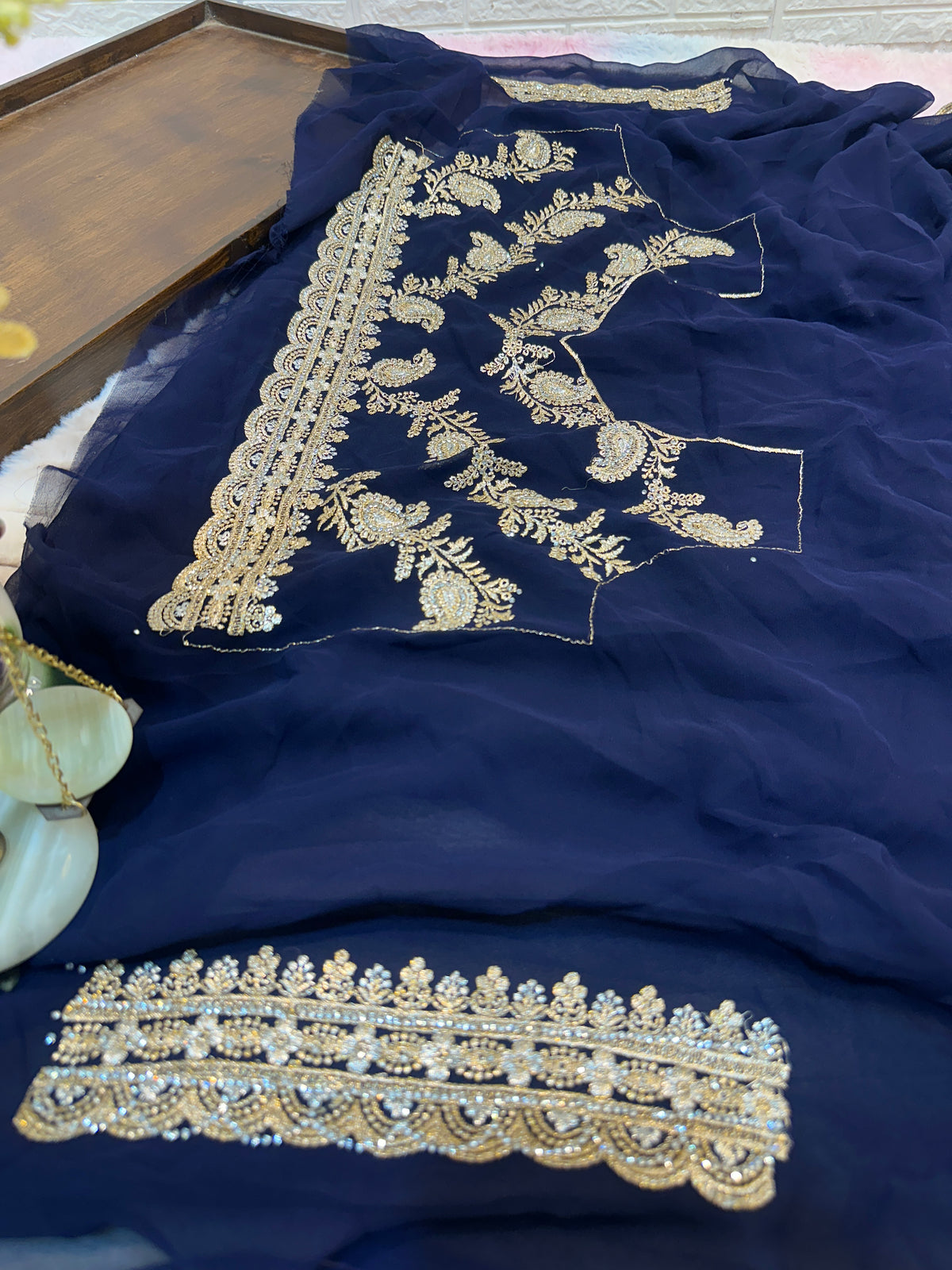 Navy Blue Bridal Saree with Dupatta | Heavy Zari & Embroidery Work
