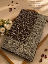 Elegant Brown Georgette Saree with Zari &ZARKHAN Work – Luxury Wedding Collection