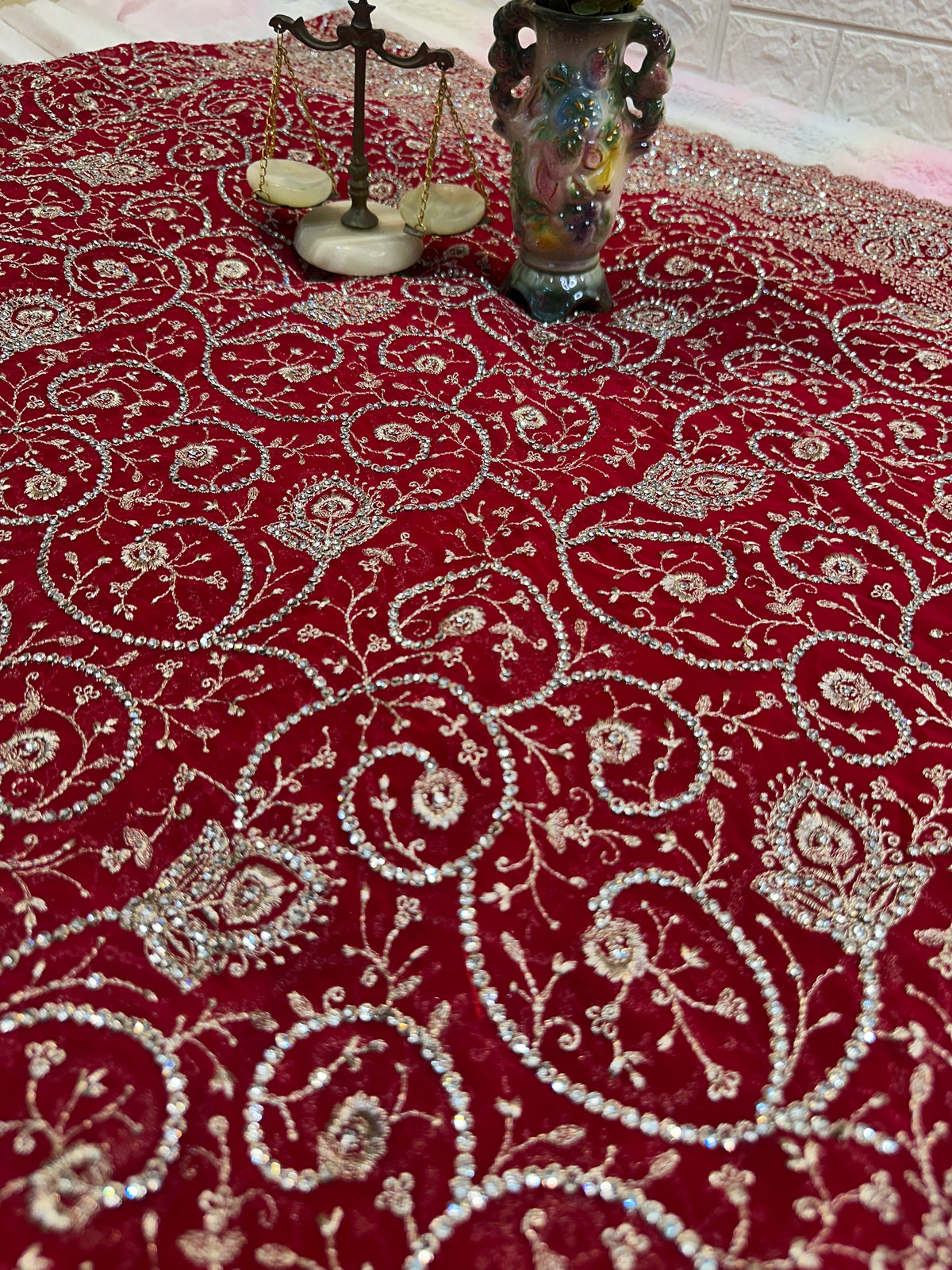 Premium Red Bridal Saree with Dupatta | Heavy Embroidery & Stone Work