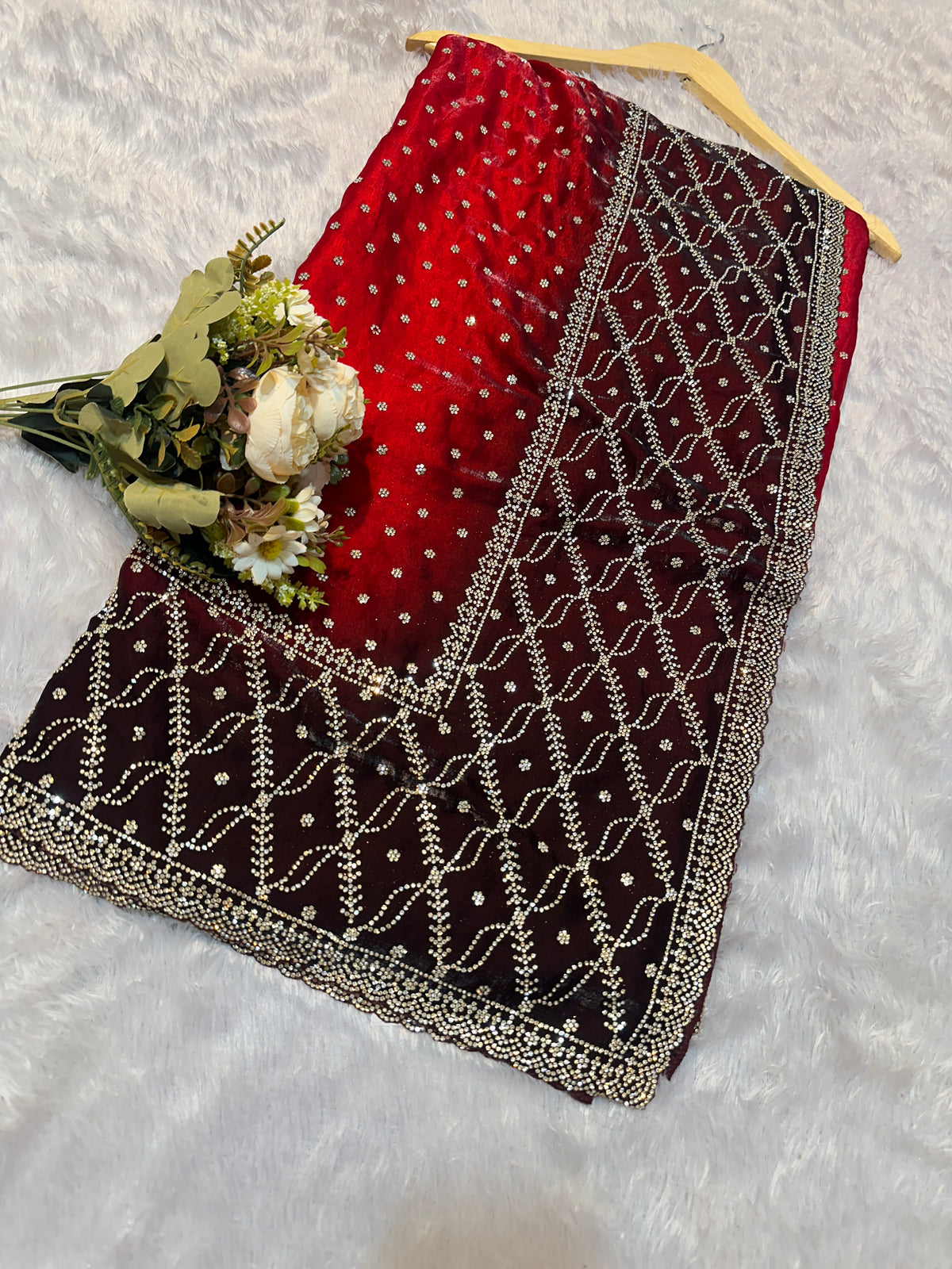 Elegant Red Shadow Zarkhan Designer Saree