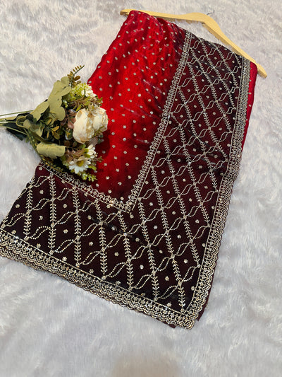 Elegant Red Shadow Zarkhan Designer Saree