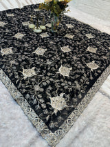 Black Designer Saree With Dupatta – Premium Floral Embroidery