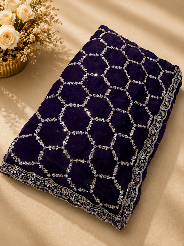 Premium Deep Purple Designer Saree with Intricate Beads Work