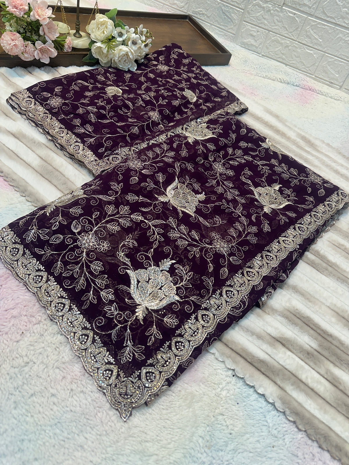 Dark Wine Zari & Zarkhan Saree with Dupatta