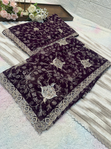 Dark Wine Zari & Zarkhan Saree with Dupatta