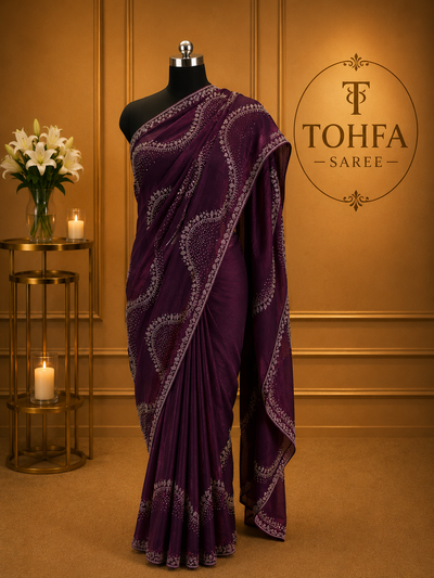 Premium Royal Purple Fendi Saree with Elegant Stone Work – Luxury Designer Party Wear, Wedding & Festive Collection