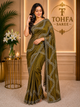 Premium Olive Gold Fendi Saree with Elegant Stone Work – Luxury Designer Party Wear, Wedding & Festive Collection