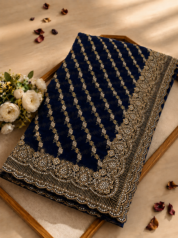 Special navy blue Georgette Saree with Zari & Zarkhan Work