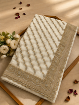 White Georgette Saree with Zari & Zarkhan Work