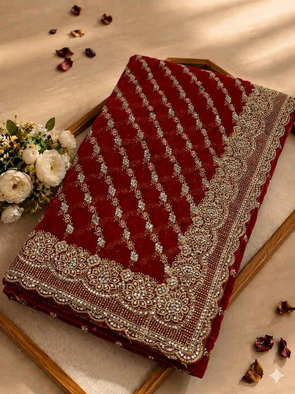 Special red Georgette Saree with Zari & Zarkhan Work