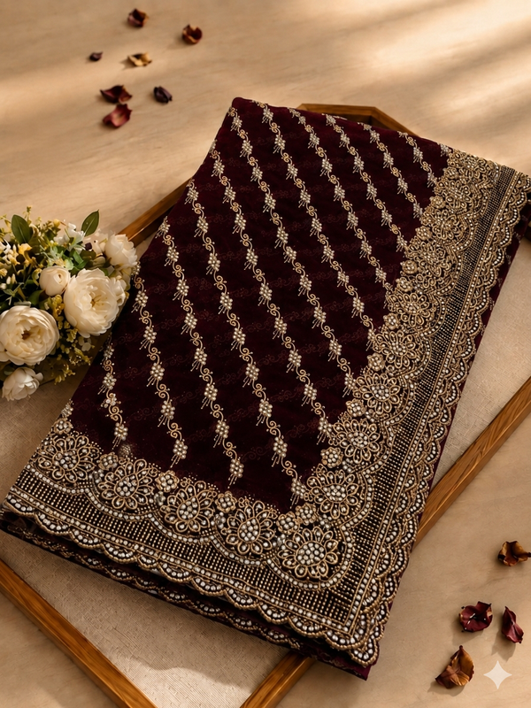 Special wine Georgette Saree with Zari & Zarkhan Work