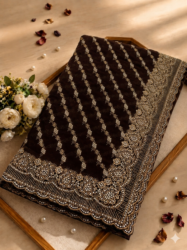 Special brown Georgette Saree with Zari & Zarkhan Work