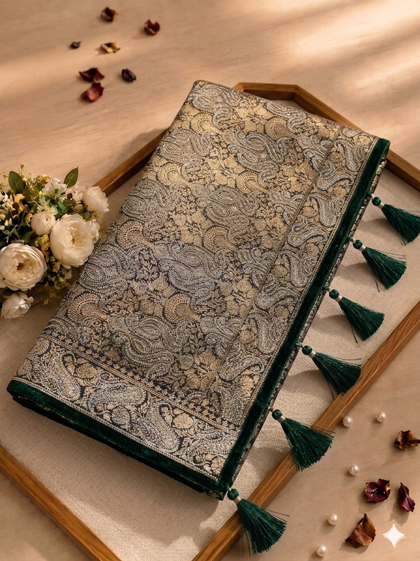 ✨ Royal Green Banarasi Silk Saree – Timeless Elegance in Every Weave ✨